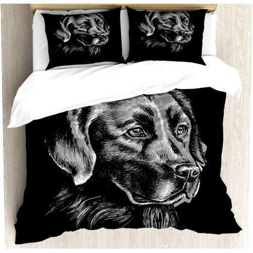 Ambesonne Labrador Duvet Cover Set, Sketch Portrait of Retriever Puppy Calm Face Best Friend Pattern, Decorative 3 Piece Bedding Set with 2 Pillow Shams, Queen Size, Black and Grey