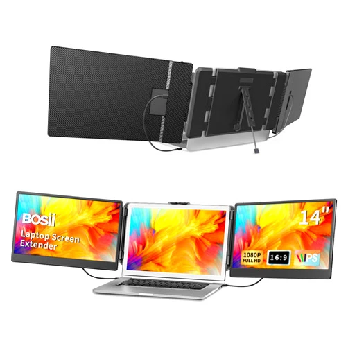 BOSII Laptop Screen Extender Portable - 14 Inch Triple IPS FHD 1080P HDMI/USB-A/Type-C Extended Monitor for Laptops (Maximum Length: 15.74