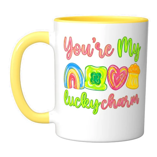 HUGvyn Youre My Lucky Charm St Patrick's Day Rainbow Irish Ceramic Mug, Yellow/White