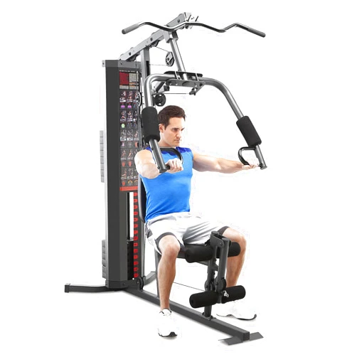 Marcy Dual Functioning Body Fitness Workout 150 Pound Stack Home Gym System with Adjustable Preacher Curler Pad and Overhead Lat Station, White/Black
