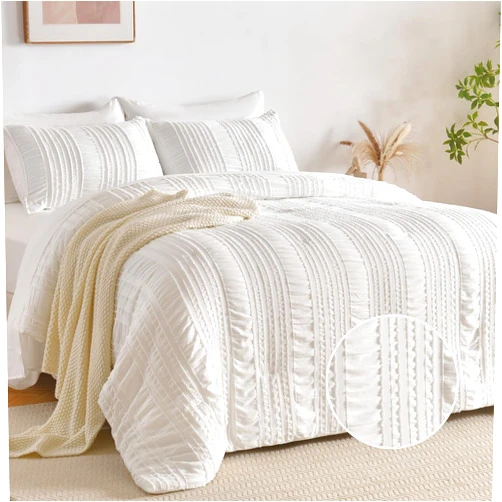 DHSFKBE White Tufted Comforter Set Queen Size 7 Piece Bed in a Bag，Shabby Chic Boho Bedding for Bedroom Comforter，All Season Soft Microfiber Ruffle Comforter Set with Pillow and Sheets