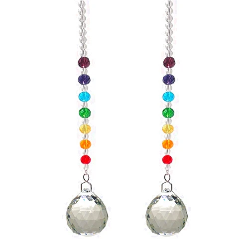 Zeelec Newmerry 30mm Crystal Prism Ball Chakra Colors Rondelle Beads Strand Design Rainbow Suncatcher,Pack of 2
