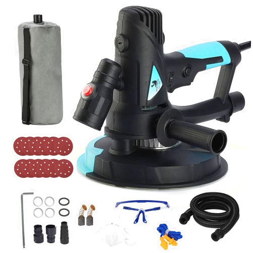 AYA-TECH Drywall Sander, 720W 6A Electric Handled Drywall Sander with Vacuum, 5 Variable Speed 1200-2500 RPM 7 Inch Portable Electric Led Light (Blue With Downlight)