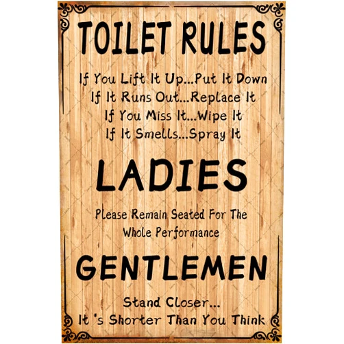 Jenifu Funny Toilet Rules Warning Metal Tin Sign Funny Bathroom Rules Decor Signs Funny Toilet Signs If You Lift It Up Put It Down for Bathroom Restroom Laundry Room Home Vintage Wall Decor 8x12 inch