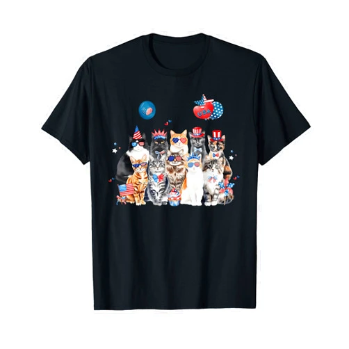 Patriotic Cat Parade Freedom Tees Co. Vintage Patriotic Cats Funny USA 4th Of July T-Shirt