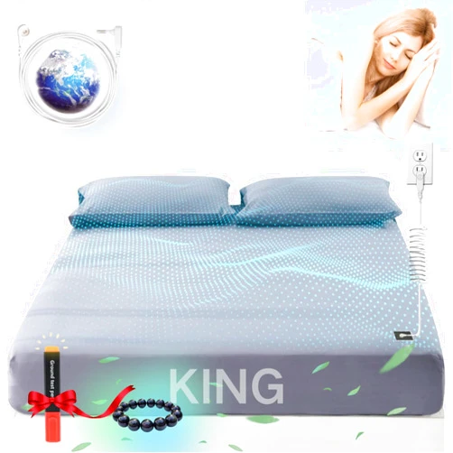 SaintGee Grounding Sheets King Size,Grounding Bed Fitted Sheets Earth Grounded Bed Sheets 10% Silver & 90% Organic Cotton, Grounding Well Bed Sheets (77