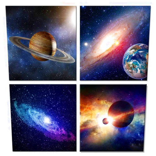 Wieco Art Giclee Canvas Prints Wall Art Space Pictures for Bedroom Home Decorations Universal Magic Power Modern 4 Panels Contemporary Star Sky Pictures Astronomy Artwork