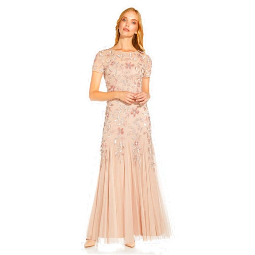 Adrianna Papell Women's Floral Beaded Godet Gown