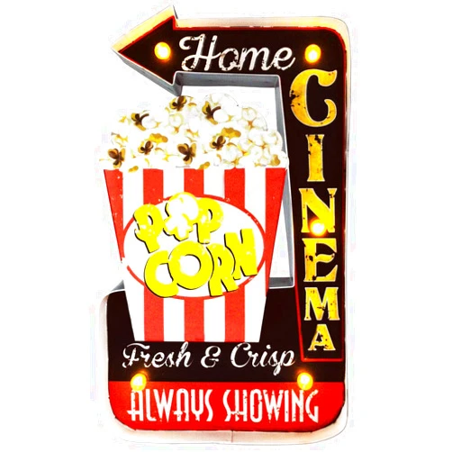 TipTrek Popcorn Sign, LED Vintage Popcorn Decor Snacks Sign Wall Hanging Metal Handmade Marquee Embossed Tin Decor, Industrial Style Wall Hanging Sign for Apartment, Home, Wall Decoration(Battery Operated)