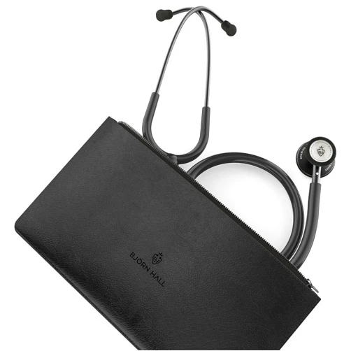 Björn Hall Scandinavian Classic Matte Black Stethoscope | Lightweight 5.1oz All Black Stethoscope | Stainless Steel Dual Head Turnable Chestpiece | Nursing Stethoscope | Black Tube 29in | MBB