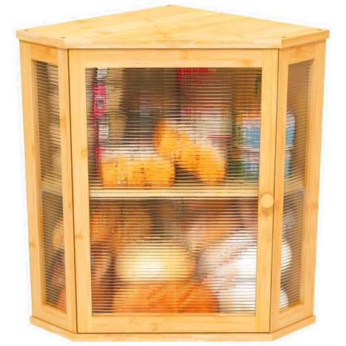 Viewcare Corner Bread Box for Kitchen Counter, Bamboo Wood Large Capacity Bread Storage Bin with Acrylic Wavy Door Panel (Natural, Extra Large)