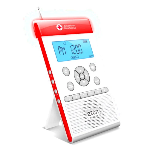 Eton - American Red Cross ZoneGuard Weather Radio, White, Siren/Buzzer (90dB), 3 Color LED Alert Light Bar, LCD Display, Detachable Stand, AC Power Adapter, AA Battery Operated