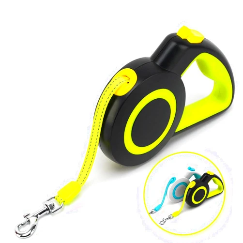 enrgticdg Retractable Dog Leash,Night Reflection,Light Weight Leash for Small to Medium Dogs/Cats,Stainless Steel Spring,Strong Nylon Tape, One-Handed Brake (Black-Yellow)