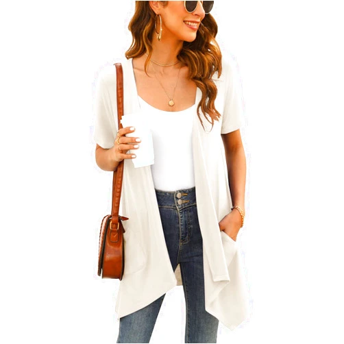 Veryoung Floral Short Sleeve Cardigans for Women Casual Drape Open Front Lightweight Summer Cardigan with Pocket High Low Hem