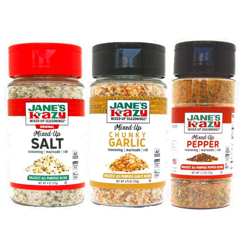 Jane S Jane's Krazy Mixed Up Seasonings Variety Pack of 3 - Mixed-Up Salt Pepper and Garlic