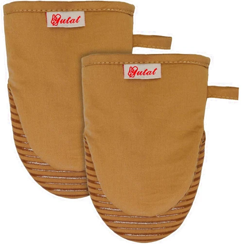 YUTAT Mini Oven Mitts, Cook Mittens Yutat Silicone Oven Mitts with Quilted Liner Professionally Protect Your Hand During Baking Doing BBQ or Carry Hot Pot 1 Pair, Brown