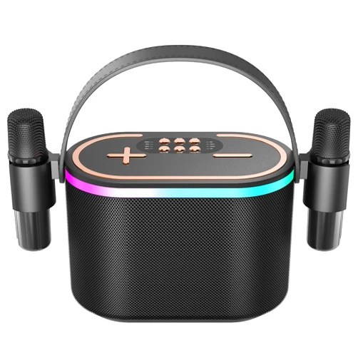 Iubest Portable Karaoke Machine for Kids Adult, Bluetooth Speakers with 2 Wireless Microphones with LED Light/Handle, HD Sound Speakers with 5 Sound Mode/Echo, Support TF/USB, AUX-in for Karaoke/Party-Black