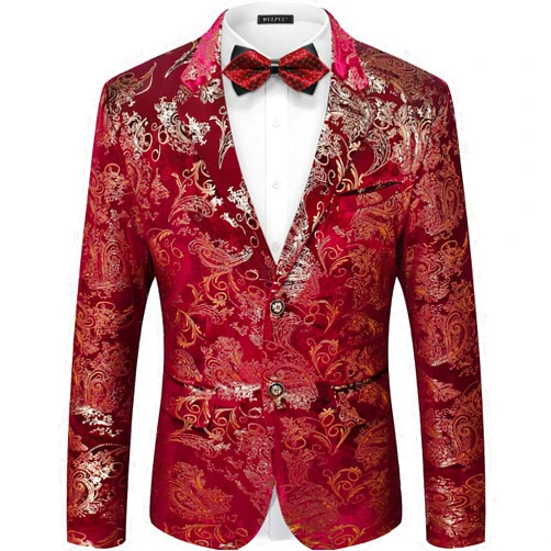 WULFUL Mens Blazer Floral Suit Jacket Slim Fit Stylish Blazer for Men Dinner Party Prom Wedding Tuxedo Jacket