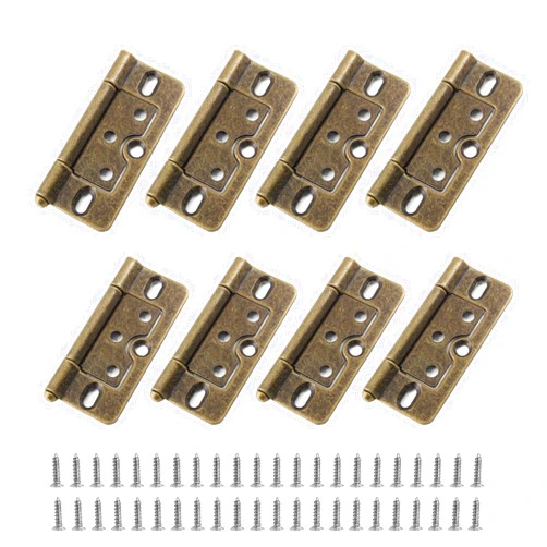 Auvotuis 8Pcs 3Inch Bronze Non-Mortise Door Hinges Antique Iron Flat Cabinet Hinges for Wardrobe