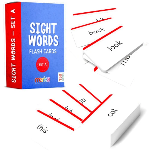 merka 1st Grade Sight Word Flash Cards - 150 Laminated Dry-Erase Set A for Ages 5+ with Marker - Dolch & Vocabulary Flash Cards for 1st Grade Reading, Homeschool & Speech Therapy Materials