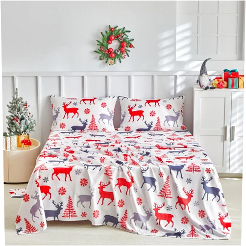 URLINENS Christmas Kids Sheet Set Twin Size 3 Piece, Holiday Fun Reindeer Xmas Boys Girls Bed Sheets, Soft Microfiber Kids Bedding Sheets Set 1 Fitted Sheet 1 Flat Sheet 1 Pillowcase