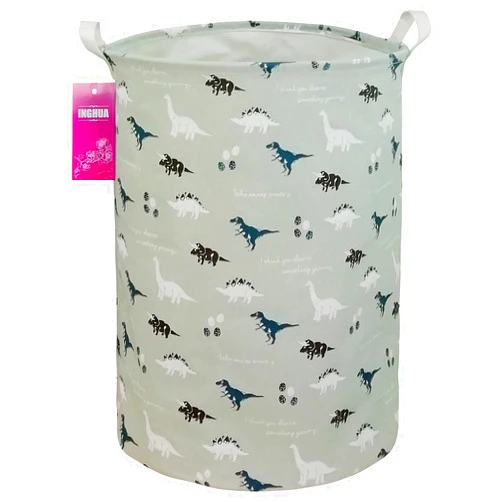 INGHUA Laundry Hamper Large Canvas Fabric Lightweight Storage Basket/Toy Organizer/Dirty Clothes Collapsible Waterproof for College Dorms, Boys and Girls Bedroom,Bathroom(Blue dinosaur)