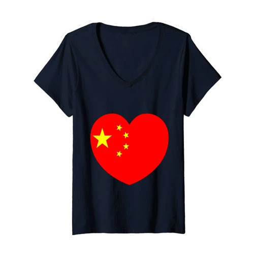 Heart Shaped Chinese Flag China Love Design Heart Shaped Chinese Flag China Love Patriotic Design V-Neck T-Shirt