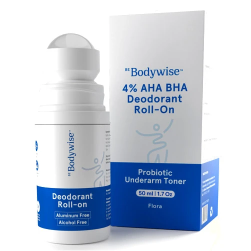 Be Bodywise 4% AHA BHA Deodorant Roll on | Lactic Acid, Mandelic Acid, Salicylic Acid | Prevents Odor, Reduces Pigmentation | Aluminum Free, Probiotic Toner for Women | Floral | 1.7 Oz