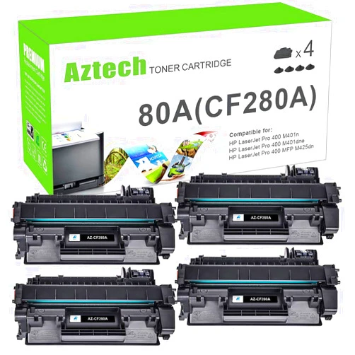 Aztech Compatible Toner Cartridge Replacement for HP 80A CF280A 80X CF280X Pro 400 M401A M401D M401N M401DNE MFP M425DN (Black, 4-Pack)