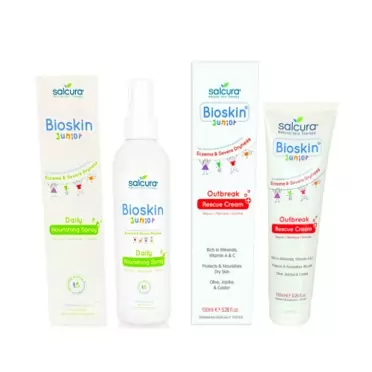 Salcura Natural Skin Therapy, Bioskin Junior Daily Nourishing Spray 250ml & Bioskin Junior Outbreak Rescue Cream 150ml Trio, Suitable for Anyone Prone to Eczema, Psoriasis & Dermatitis Large Duo Pack