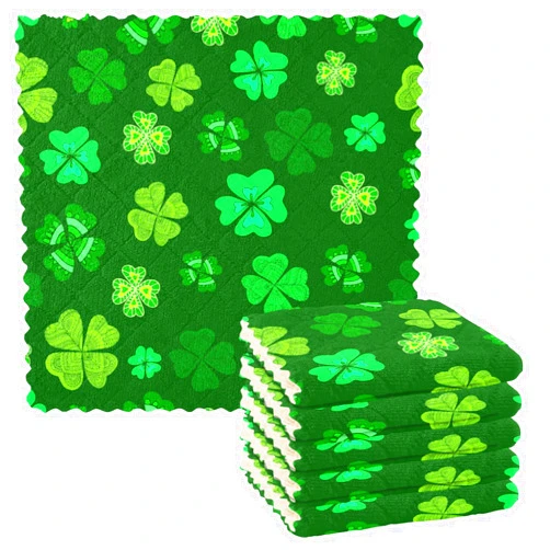 ALAZA Dish Towels Kitchen Cleaning Cloths Patricks Day Shamrocks Lucky Clover Leave Dish Cloths Absorbent Kitchen Towels Lint Free Bar Tea Soft Towel Kitchen Accessories Set of 6,11