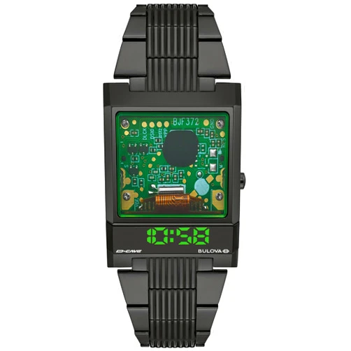 Bulova Mens LED Computron D-Cave Special Edition Black IP and Silicone Strap Watch, Transparent Mineral Crystal Style: 98C140