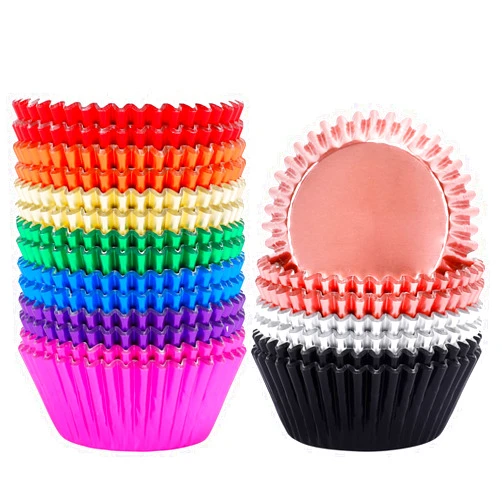 BAKHUK 500pcs Cupcake Liners for Baking, Foil Cupcake Liner, Standard Size 2 Inches 10 Colors Cupcake Liners