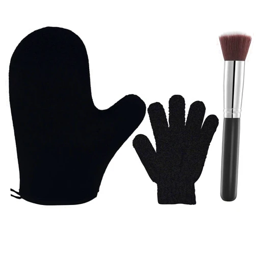 BOLITFU 3Pack Self Tanning Mitt Set, 1 Self Tanning Mitt, 1 Self Face Tanning Brush, 1 Exfoliating Glove, Self Tan Kit (3pcs tan applicators)