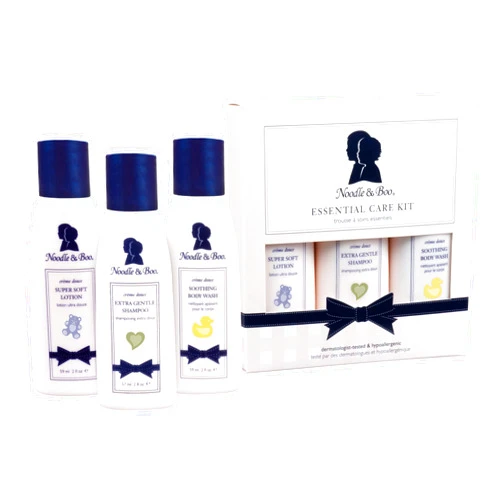 Noodle & Boo Essential Care 3 Piece Kit Super Soft Baby Lotion, Extra Gentle Shampoo and Soothing Body Wash, 2 Oz of each