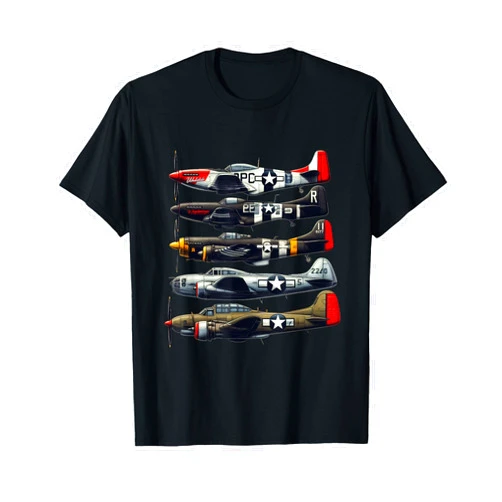 WW2 Warplanes B-17 P51 Mustang F4U Corsair P40 Warhawk T-Shirt