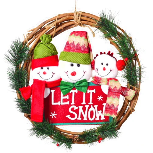 Lvydec Snowman Wreath Christmas Decoration Clearance - 15 Inch Grapevine Wreath with 3 Cute Snowman and Pine Leaves Winter Wreath Decoration for Front Door Home Wall Window Fireplace