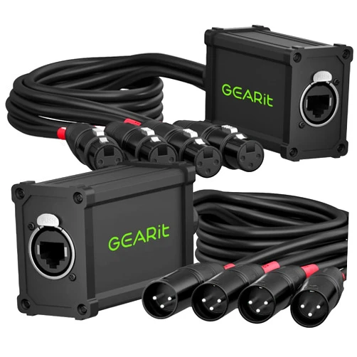GEARit 4 Channel Snake (2ft Breakout Cable) 3Pin XLR/DMX/AES-EBU to Ethercon RJ45 Cat5/Cat6 Ethernet Extender for Live Stage, Sound, Lighting, Audio Recording Studio (1 Pair: 4 XLR Male/4 XLR Female)