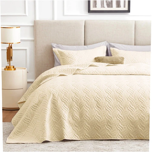 Love's cabin Quilts for Queen Bed Camel Bedspreads Bedding Set - Summer Quilt Lightweight Microfiber Bedspread - Wave Pattern Bedding Coverlet for All Season - 3 Piece (1 Quilt, 2 Pillow Shams)