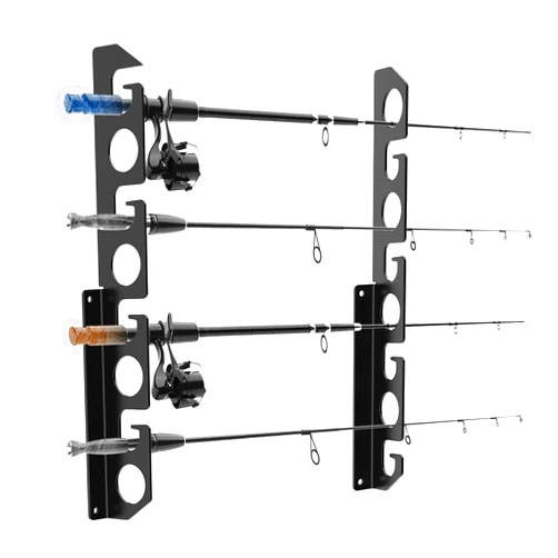 Butizone Fishing Rod Rack, Fishing Pole Wall or Ceiling Storage Rack Holder Wall Mount for Garage, Cabin and Basement, Holds 8 Fishing Rods Black