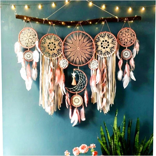 Jefuzh 5 Pack Moon Phase Dreamcatcher Set Boho Wall Decor, Boho Macrame Wall Hanging Dream Catchers, for Home, Bedroom, Living Room, Witchy Gifts (Pink)