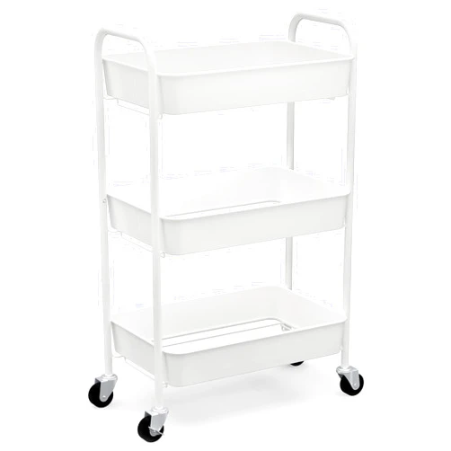CAXXA 3-Tier Rolling Metal Storage Organizer - Mobile Utility Cart Kitchen Cart with Caster Wheels, White