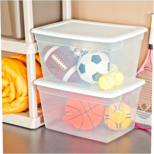 Sterilite Set of 8 58 Quart White See-through Base Storage Box, Lid Snaps Firmly to The Base