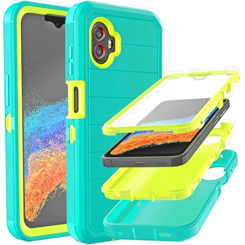 YmhxcY Phone Case for Samsung Galaxy Xcover 7 Pro 6.6 inch，[Military Grade] Drop Proof 3-Layer Durable Cover/Shockproof Armor Drop Protection Solid Rubber Case-Light Blue/Yellow