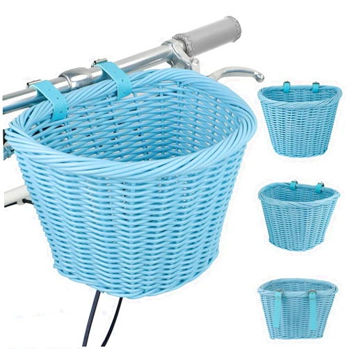 BALINGE Wicker Bike Basket Front Cargo,Ebike Basket for Cargo，Front Handlebar Storage Basket Waterproof with Adjustable Leather Straps,for Dog/Grocery Shopping/Pet Carrier,Fits Most Bicycles