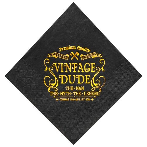 Crisky Vintage Dude Napkins Black Gold Birthday Decorations for Men, Birthday Cocktail Berverage Dessert Cake Table Decorations Vintage Dude Party Supplies, 5