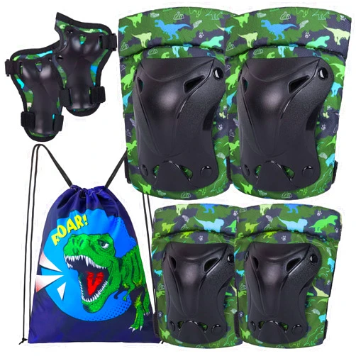 FIODAY Knee Pads for Kids Dinosaur Knee Elbow Pads Wrist Guards with Drawstring Bag Adjustable 7 in 1 Protective Gear Set for Boys Inline Skating Bike Cycling Skateboard Scooter