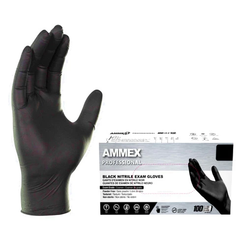 AMMEX Black Nitrile Disposable Exam Gloves, 3 Mil, Latex & Powder Free, Food-Safe, Textured, Non-Sterile, Medium, Box of 100