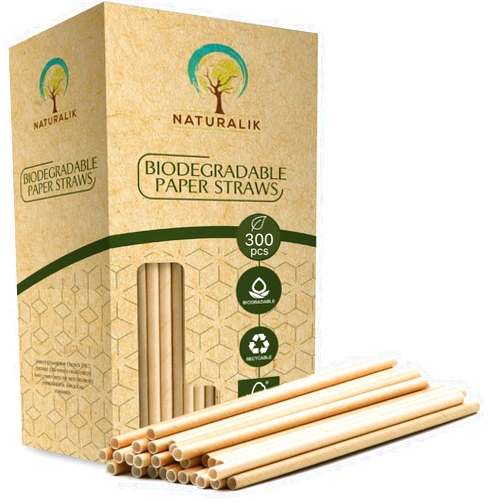 Naturalik 300/1000-Pack Extra Durable Brown Paper Straws Biodegradable- Premium Toxin Free Paper Straws Bulk- Drinking Straws for Juices, Restaurants and Party supplies, 7.7