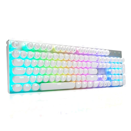 HUO JI E-Yooso Z-88 Wired Typewriter Style Mechanical Gaming Keyboard, Programmable RGB Backlit, Blue Switches - Clicky, USB-C Cable, Metal Panel, 104 Double-Shot Keycaps for PC, White